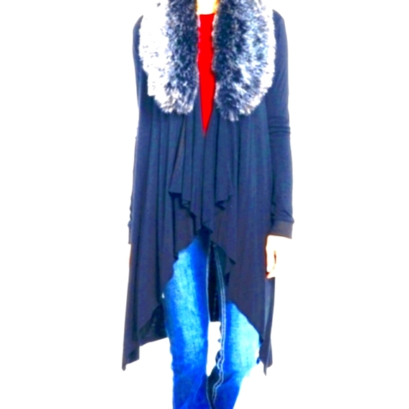 CRIPPLE CREEK Black Knit Jumper Soft Draped Faux Fur Collar Cotton Sweater NWT L - Picture 15 of 16